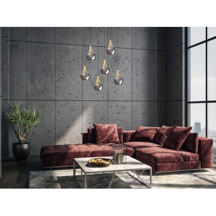 Pendel LACRIMA SMOKY 6xE27/60W/230V sort/guldfarvet/røget sort