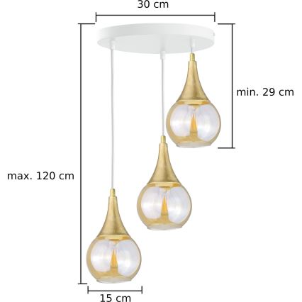 Pendel LACRIMA WHITE 3xE27/60W/230V diameter 30 cm