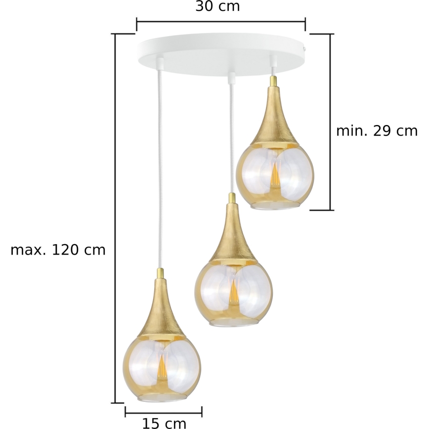 Pendel LACRIMA WHITE 3xE27/60W/230V diameter 30 cm