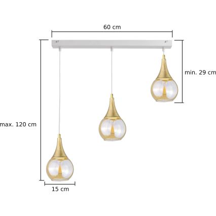 Pendel LACRIMA WHITE 3xE27/60W/230V