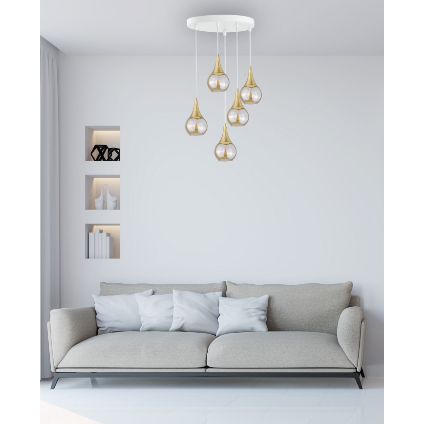 Pendel LACRIMA WHITE 5xE27/60W/230V diameter 45 cm