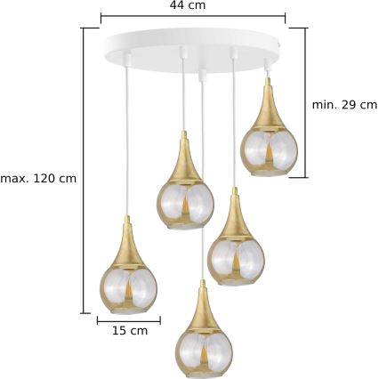 Pendel LACRIMA WHITE 5xE27/60W/230V diameter 45 cm