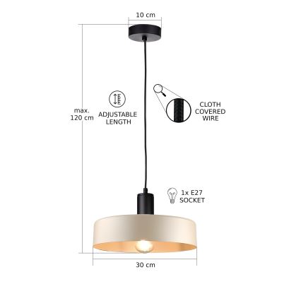 Pendel LATTE 1xE27/60W/230V beige/sort