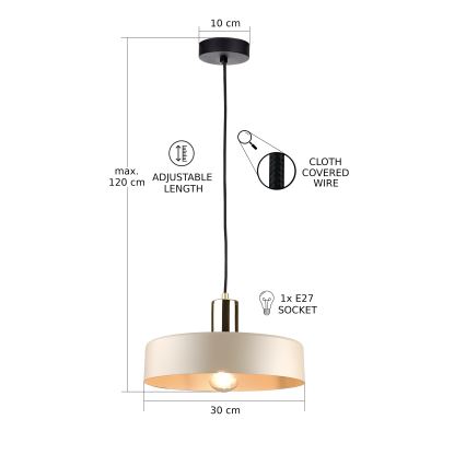 Pendel LATTE 1xE27/60W/230V beige/sort/skinnende krom