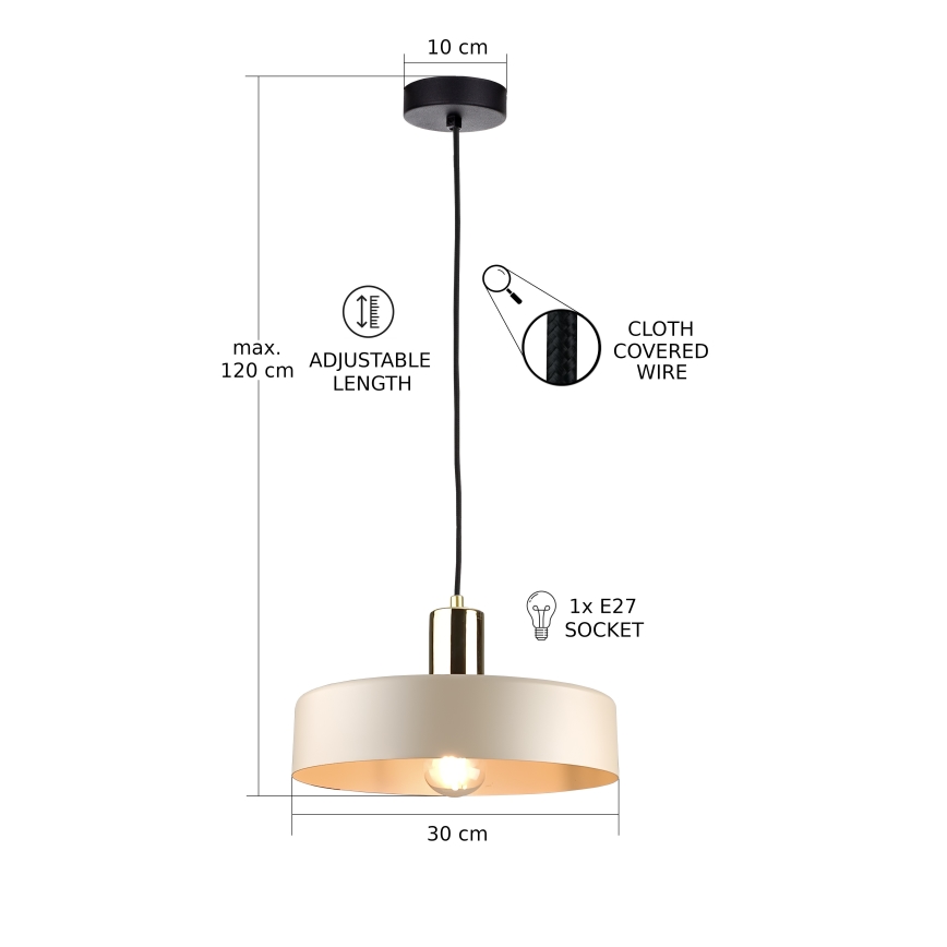 Pendel LATTE 1xE27/60W/230V beige/sort/skinnende krom