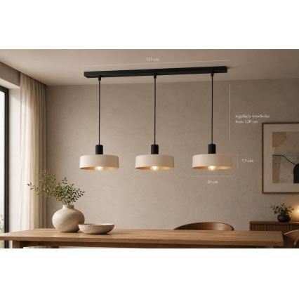 Pendel LATTE 3xE27/60W/230V beige/sort