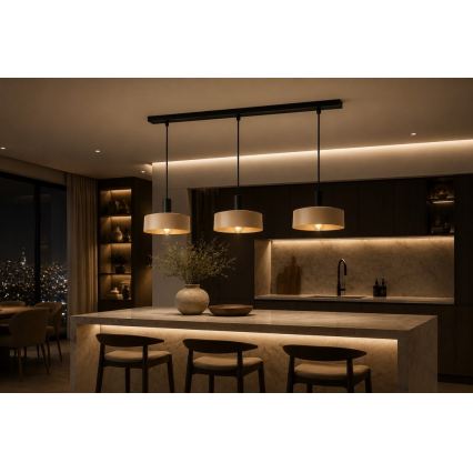 Pendel LATTE 3xE27/60W/230V beige/sort