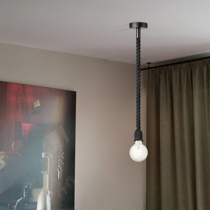 Pendel LEONARDO ROPE 1xE27/10W/230V sort