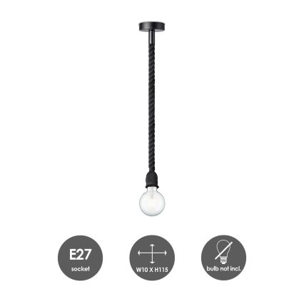 Pendel LEONARDO ROPE 1xE27/10W/230V sort