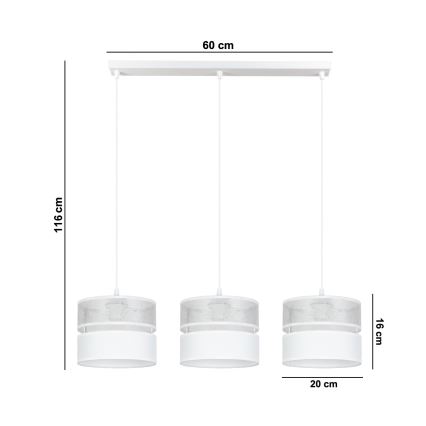 Pendel LIMA 3xE27/60W/230V sølvfarvet/hvid