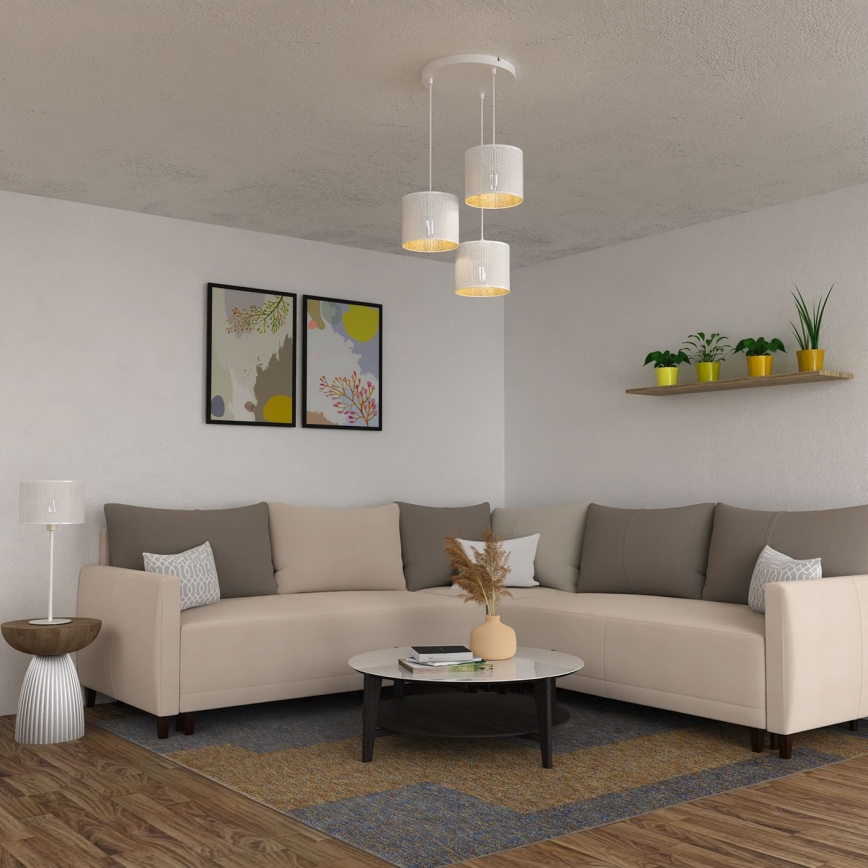 Pendel LOFT SHADE 3xE27/60W/230V hvid/gylden