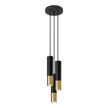 Pendel LOOPEZ 3xGU10/10W/230V rund sort/guldfarvet
