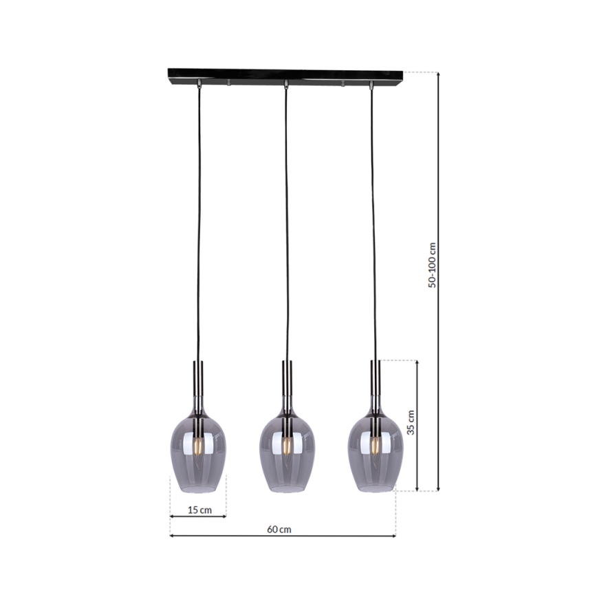 Pendel LUGANO 3xE14/40W/230V grå
