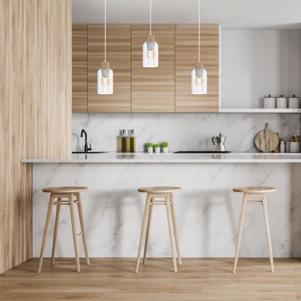 Pendel MADERA 3xE27/60W/230V hvid/træ