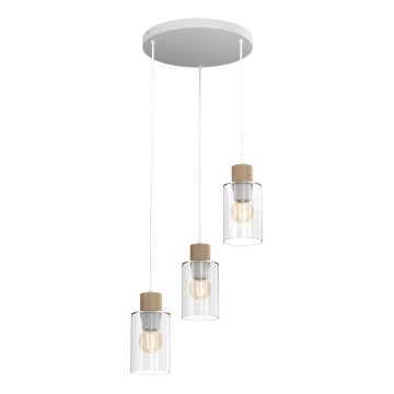 Pendel MADERA 3xE27/60W/230V hvid/træ