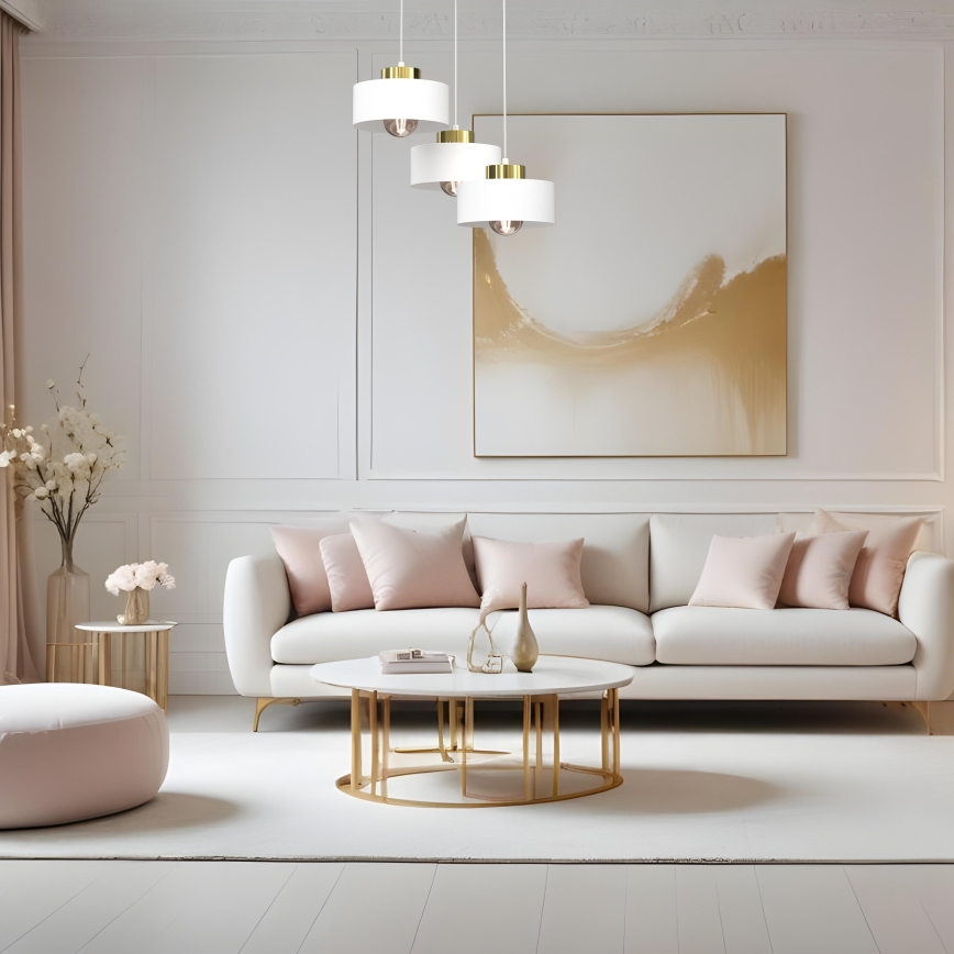 Pendel MARTI 3xE27/15W/230V hvid/guldfarvet