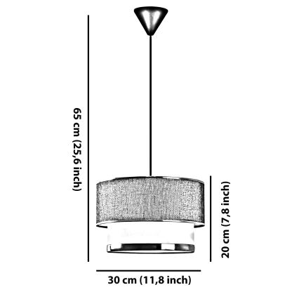 Pendel med kabelophæng ECHO 1xE27/60W/230V grå/sort
