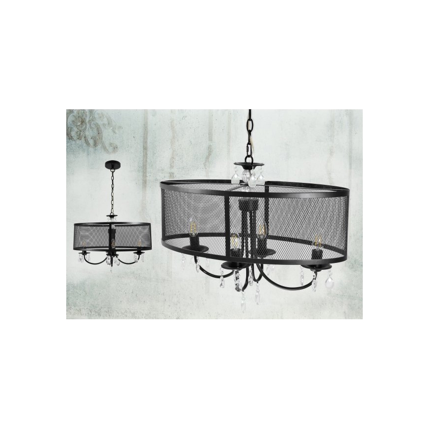 Pendel med kædeophæng BRESSO 4xE14/12W/230V sort
