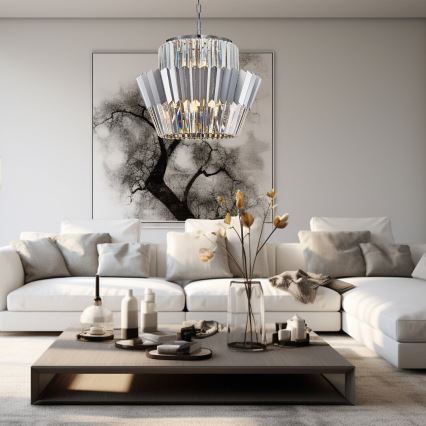 Pendel med kædeophæng DONNA 12xE14/40W/230V diameter 55 cm mat krom