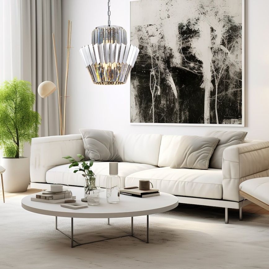 Pendel med kædeophæng DONNA 9xE14/40W/230V diameter 45 cm mat krom