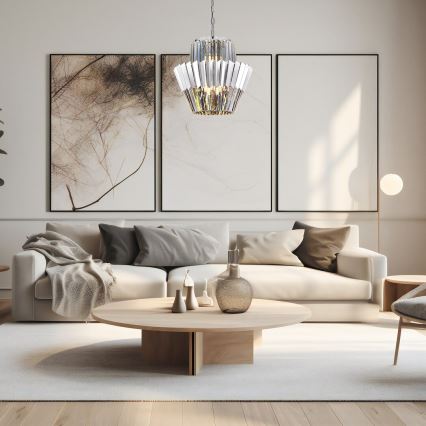Pendel med kædeophæng DONNA 9xE14/40W/230V diameter 45 cm mat krom