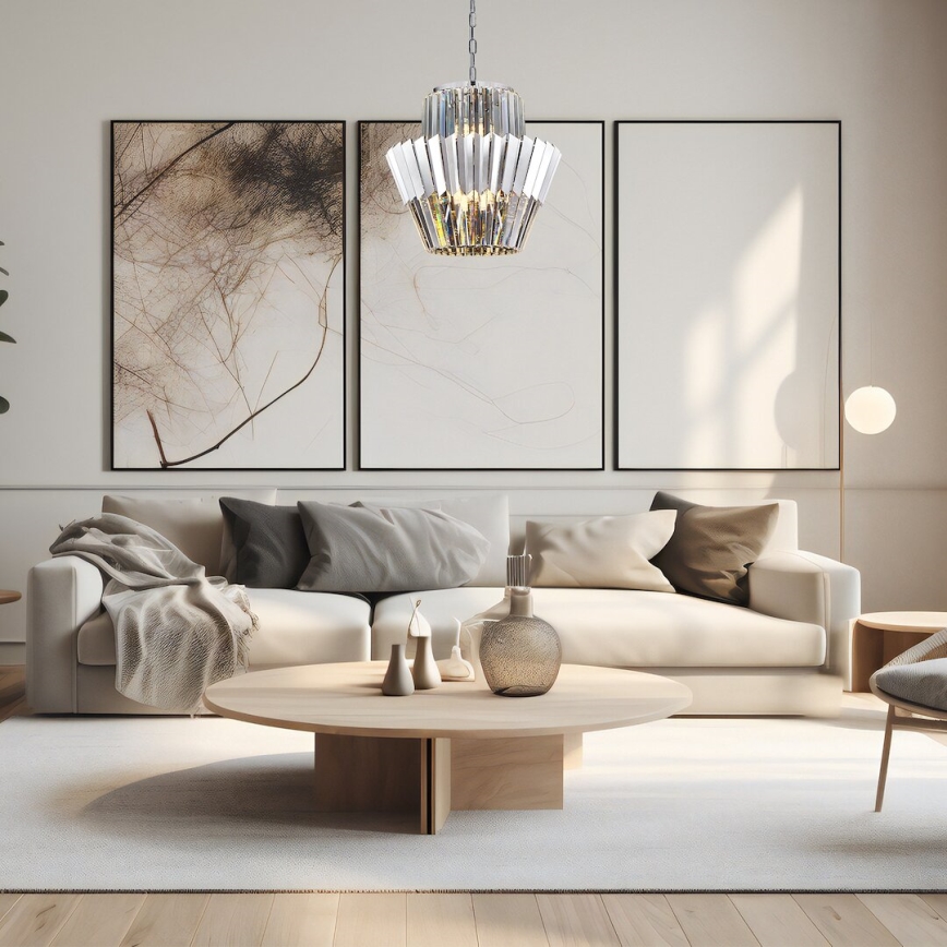 Pendel med kædeophæng DONNA 9xE14/40W/230V diameter 45 cm mat krom