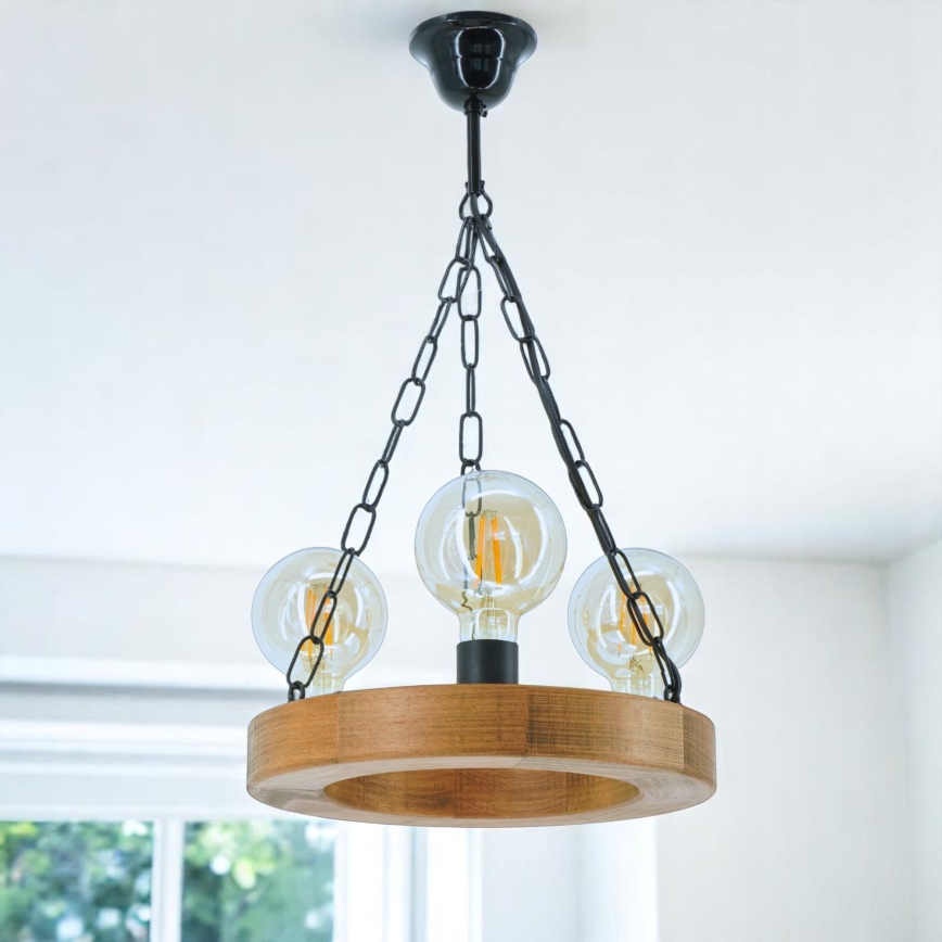 Pendel med kædeophæng IOS 3xE27/60W/230V diameter 30 cm bøg - FSC certificeret