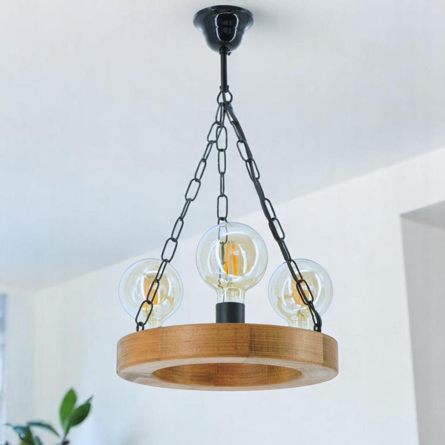 Pendel med kædeophæng IOS 3xE27/60W/230V diameter 30 cm bøg - FSC certificeret
