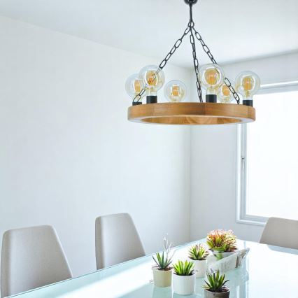 Pendel med kædeophæng IOS 6xE27/60W/230V diameter 50 cm bøg - FSC certificeret