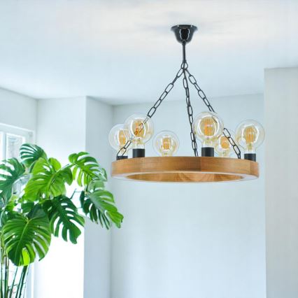 Pendel med kædeophæng IOS 6xE27/60W/230V diameter 50 cm bøg - FSC certificeret
