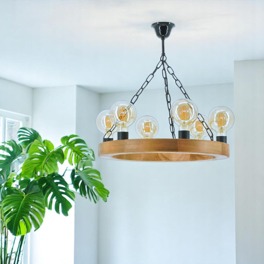 Pendel med kædeophæng IOS 6xE27/60W/230V diameter 50 cm bøg - FSC certificeret