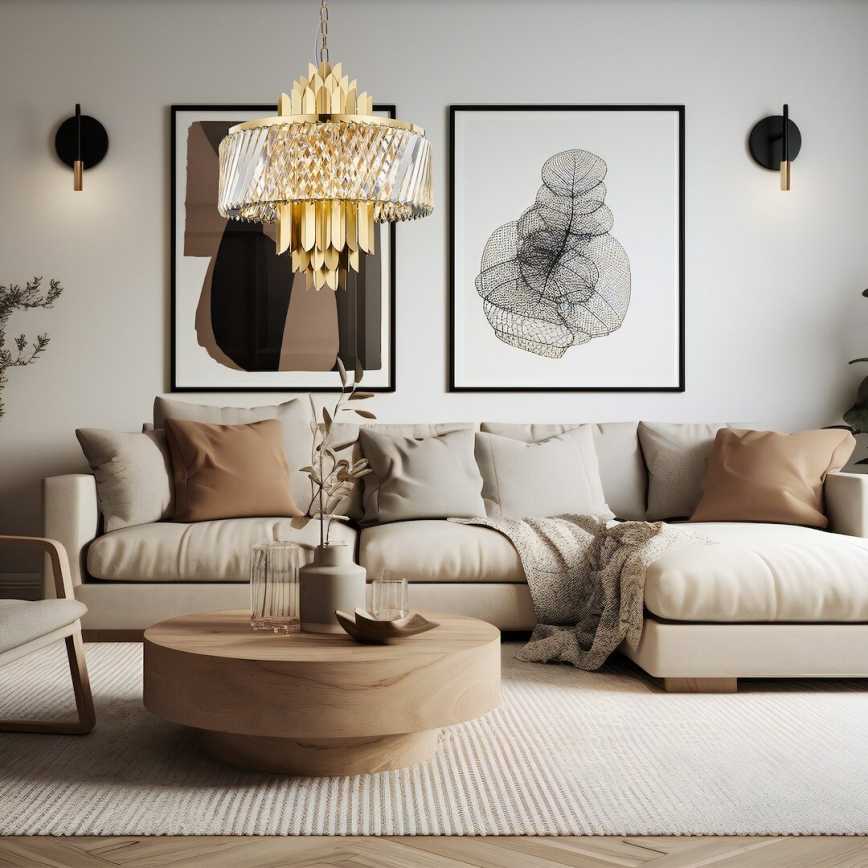 Pendel med kædeophæng MARGOT 9xE14/40W/230V diameter 55 cm guldfarvet