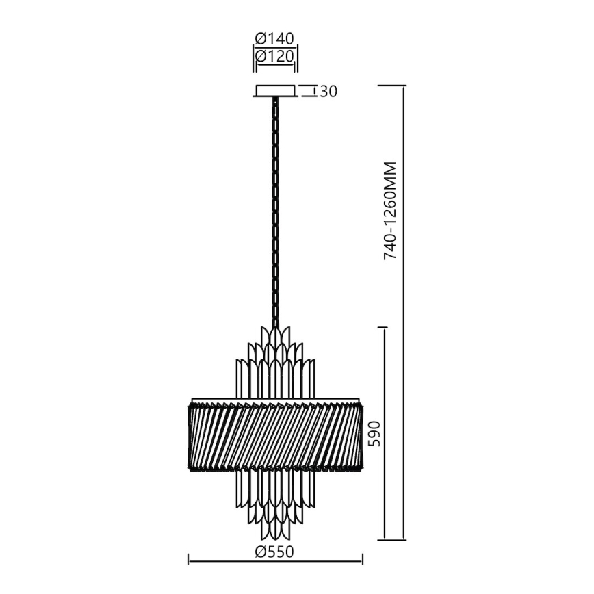 Pendel med kædeophæng MARGOT 9xE14/40W/230V diameter 55 cm guldfarvet