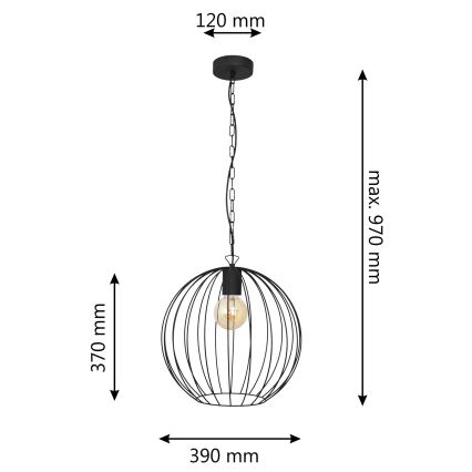 Pendel med kædeophæng MERCURE 1xE27/15W/230V sort