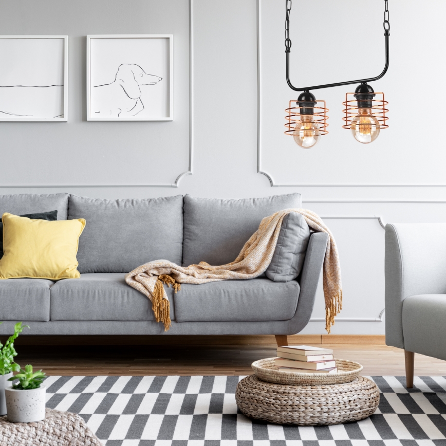 Pendel med kædeophæng MORGAN 2xE27/60W/230V sort/kobberfarvet