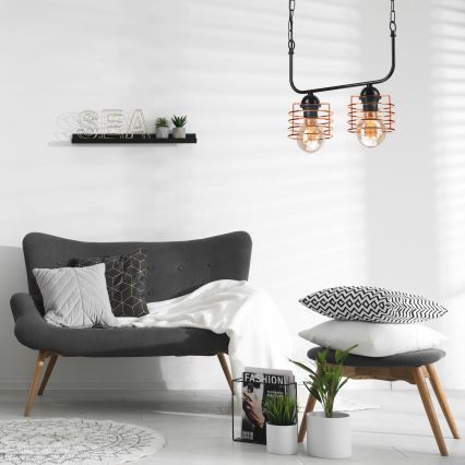 Pendel med kædeophæng MORGAN 2xE27/60W/230V sort/kobberfarvet