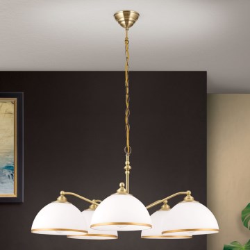 Pendel med kædeophæng OLD LAMP 5xE27/40W/230V diameter 75 cm hvid/messing