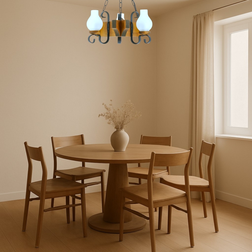 Pendel med kædeophæng QUEEN 3xE14/40W/230V bøg - FSC certificeret