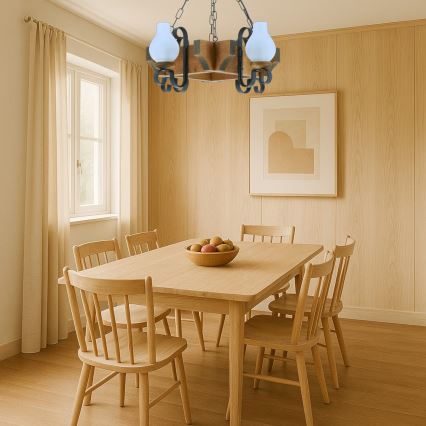 Pendel med kædeophæng QUEEN 4xE14/40W/230V bøg - FSC certificeret
