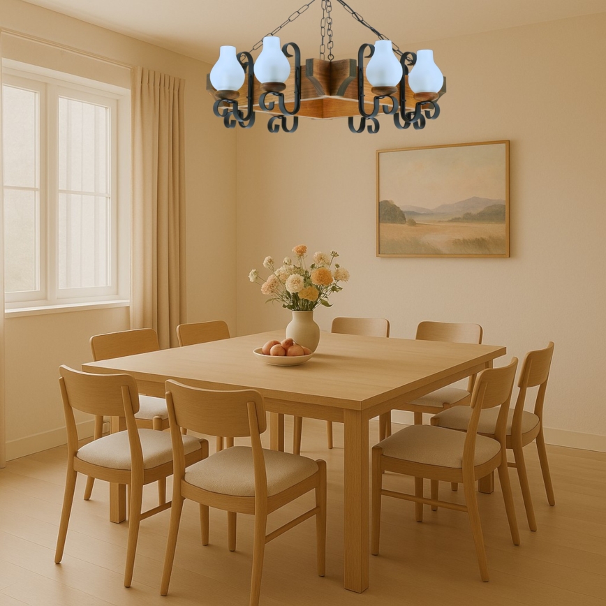 Pendel med kædeophæng QUEEN 8xE14/40W/230V bøg - FSC certificeret