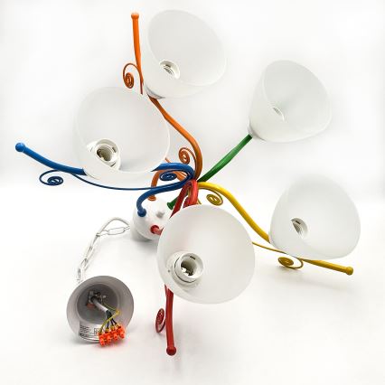 Pendel med kædeophæng RETRO 5xE27/60W/230V hvid/farverig