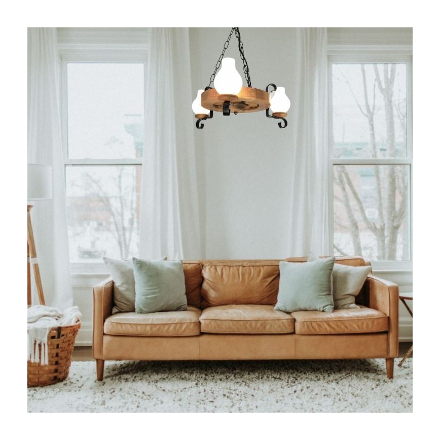 Pendel med kædeophæng ROATA 3xE14/40W/230V bøg - FSC certificeret