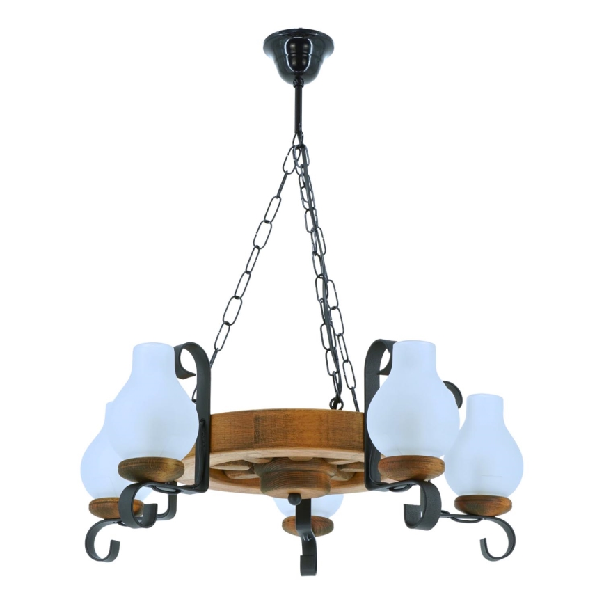 Pendel med kædeophæng ROATA 5xE14/40W/230V diameter 30 cm bøg - FSC certificeret
