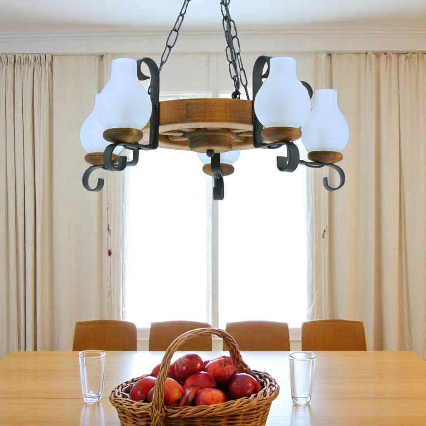 Pendel med kædeophæng ROATA 5xE14/40W/230V diameter 30 cm bøg - FSC certificeret