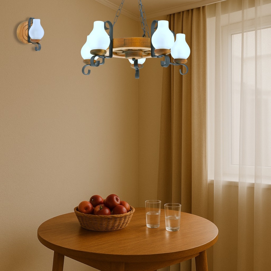 Pendel med kædeophæng ROATA 5xE14/40W/230V diameter 30 cm bøg - FSC certificeret