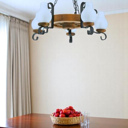 Pendel med kædeophæng ROATA 5xE14/40W/230V diameter 30 cm bøg - FSC certificeret