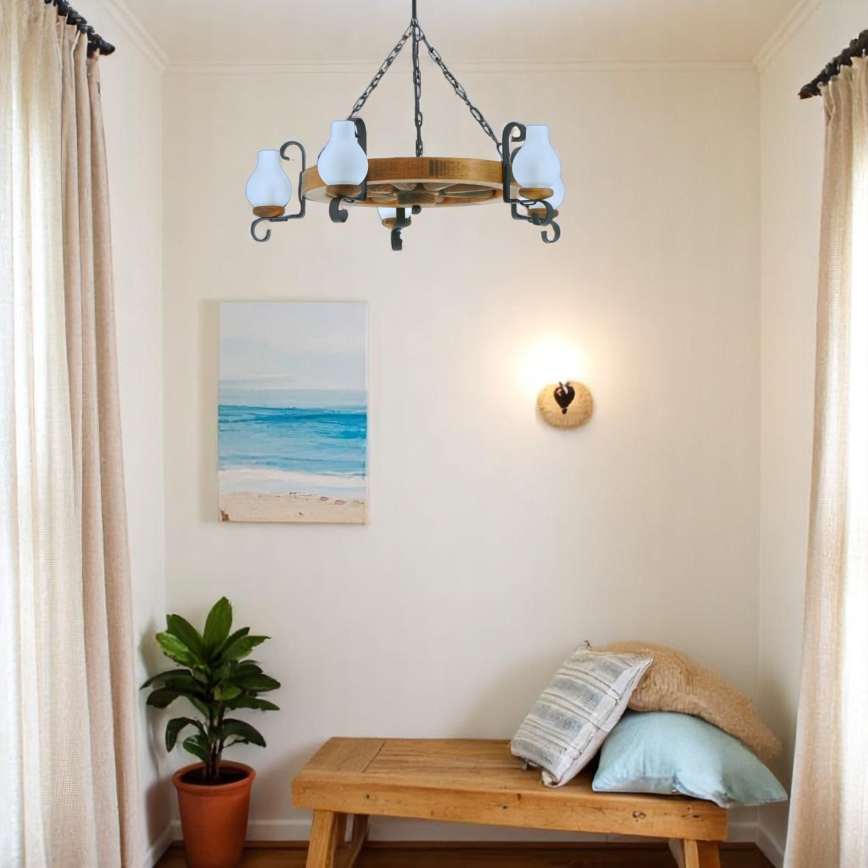 Pendel med kædeophæng ROATA 5xE14/40W/230V diameter 70 cm bøg - FSC certificeret
