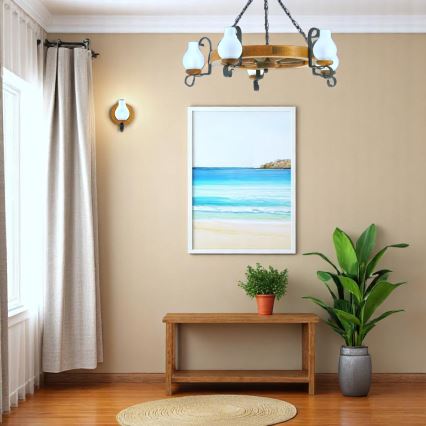 Pendel med kædeophæng ROATA 5xE14/40W/230V diameter 70 cm bøg - FSC certificeret