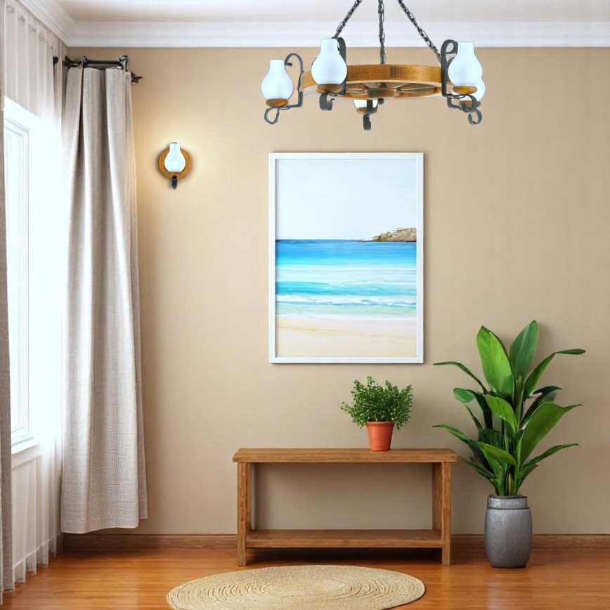 Pendel med kædeophæng ROATA 5xE14/40W/230V diameter 70 cm bøg - FSC certificeret