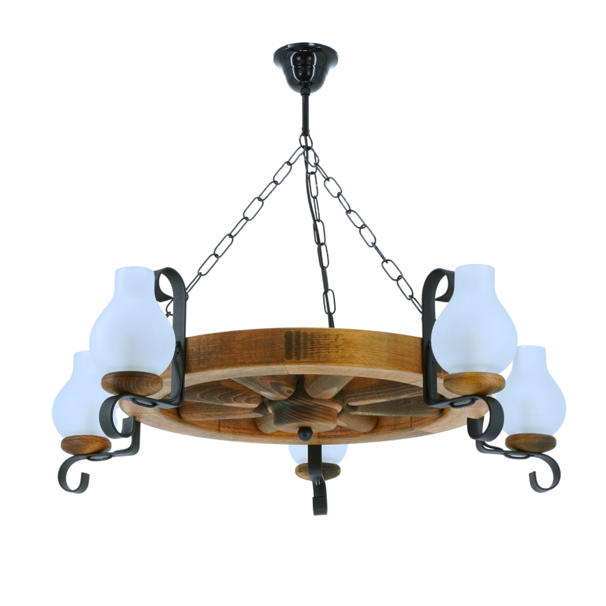 Pendel med kædeophæng ROATA 5xE14/40W/230V diameter 70 cm bøg - FSC certificeret